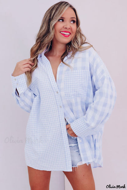 Xieyinshe - Mixed Checked Patchwork Long Sleeve Shirt