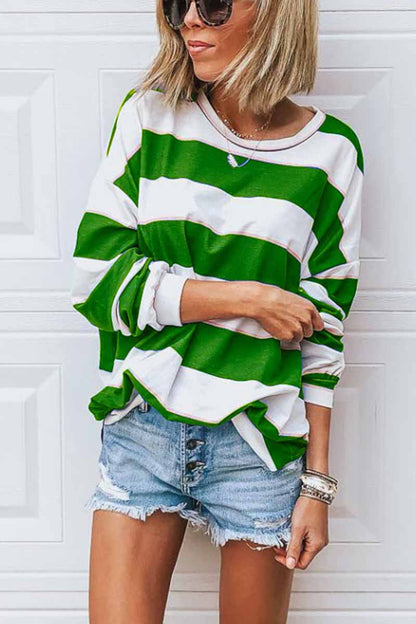 Xieyinshe Xieyinshe Loose Round Neck Striped T-shirt