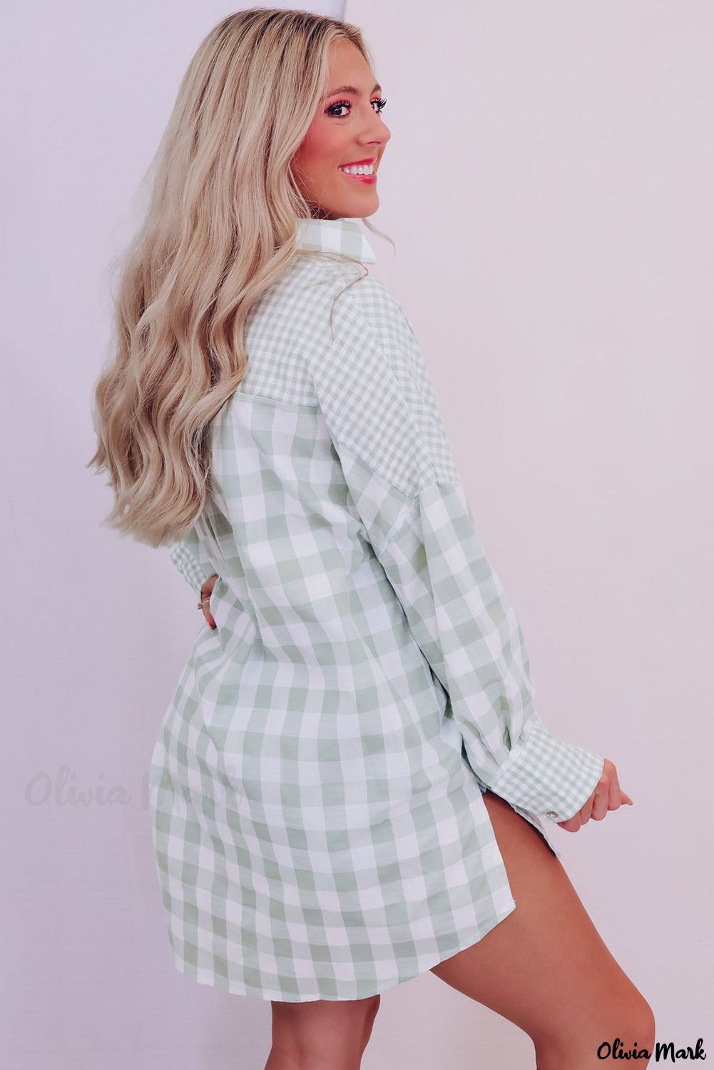 Xieyinshe - Mixed Checked Patchwork Long Sleeve Shirt