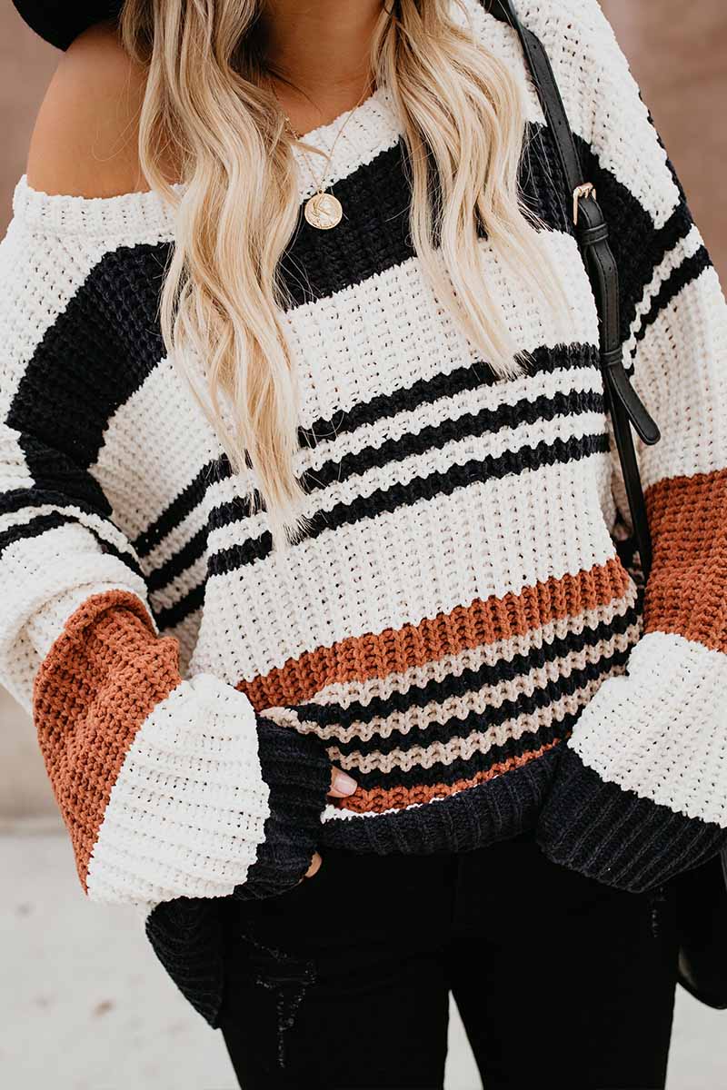 Xieyinshe Xieyinshe Paneled Knitted Striped Sweater