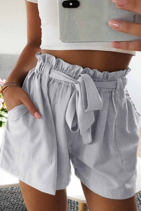 Xieyinshe Xieyinshe Casual Elastic Wide Leg Strap High Waist Shorts