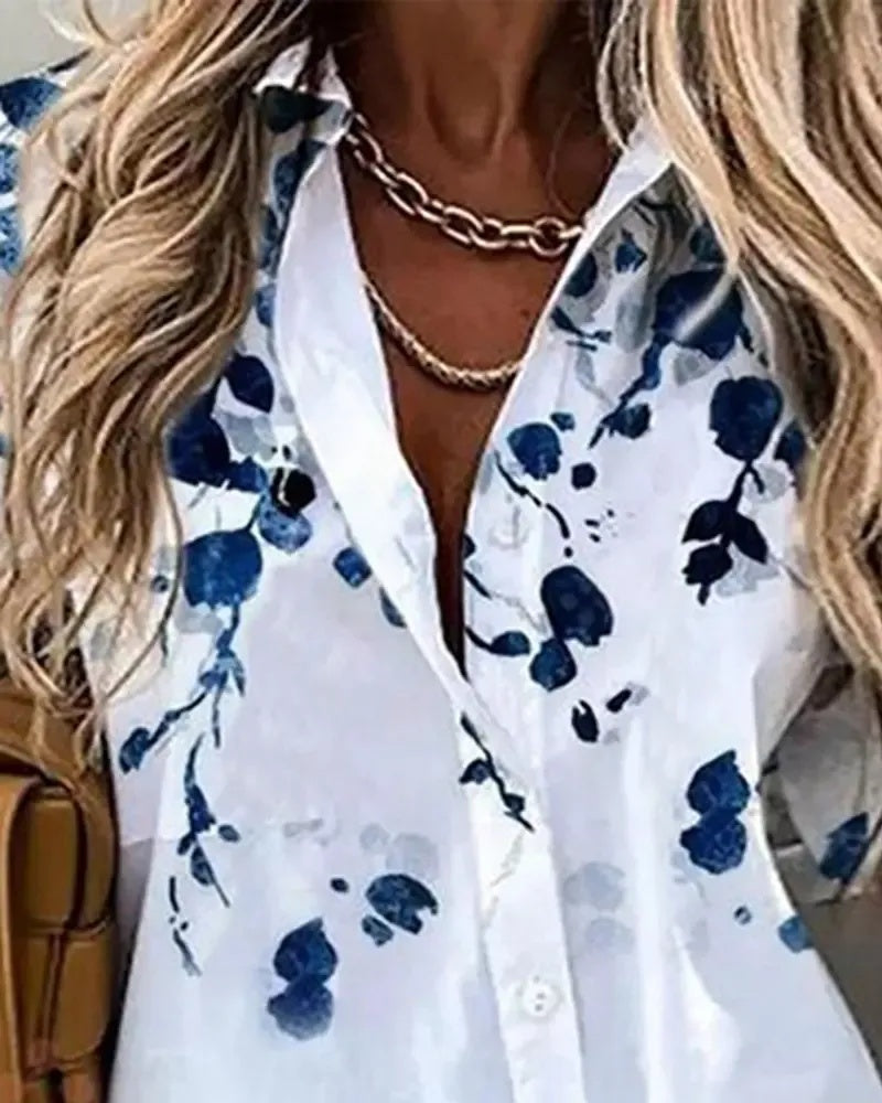 Xieyinshe - Floral Print Long Sleeve Button Down Shirt