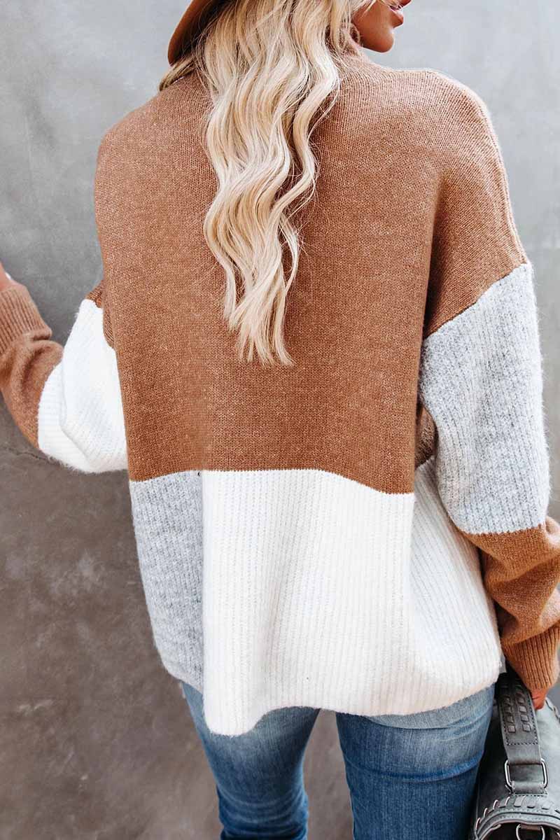 Xieyinshe Xieyinshe Contrasting Color High Neck Knitted Sweater