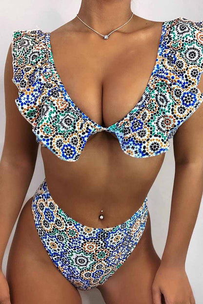 Xieyinshe Sexy Ruffle Floral Print Bikini Set