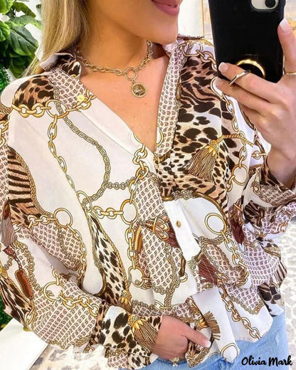 Xieyinshe - Leopard Print Long Sleeve Button Down Shirt