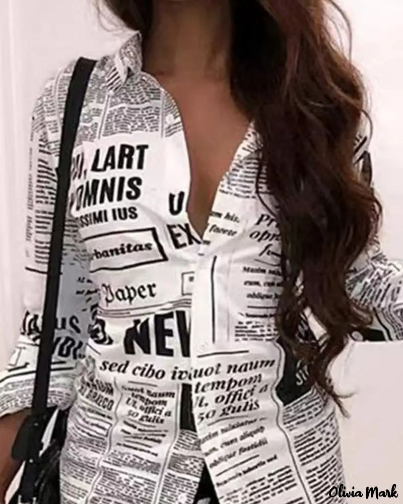 Xieyinshe - Newspaper Print Long Sleeve Button Down Shirt