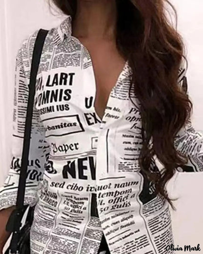 Xieyinshe - Newspaper Print Long Sleeve Button Down Shirt