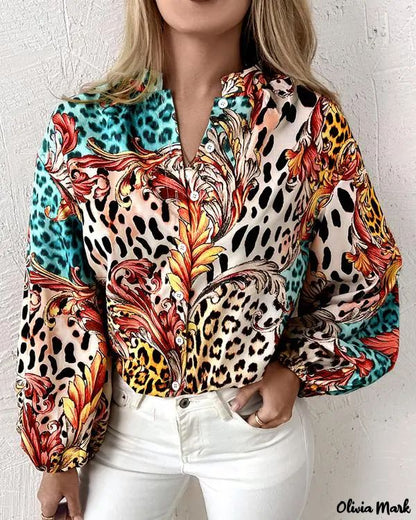 Xieyinshe - Baroque Leopard Print Long Sleeve Button-Up Shirt