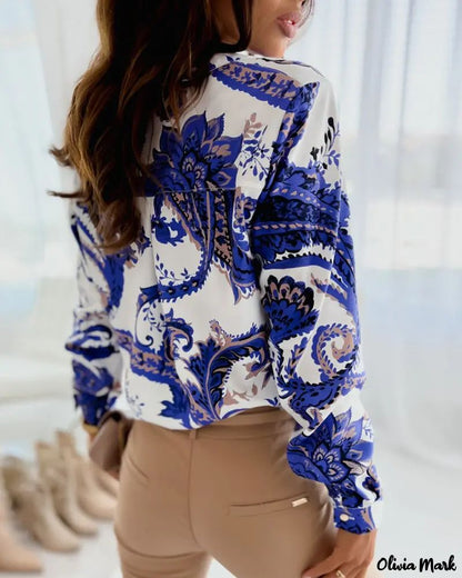 Xieyinshe - Tribal Print Long Sleeve Button Down Shirt