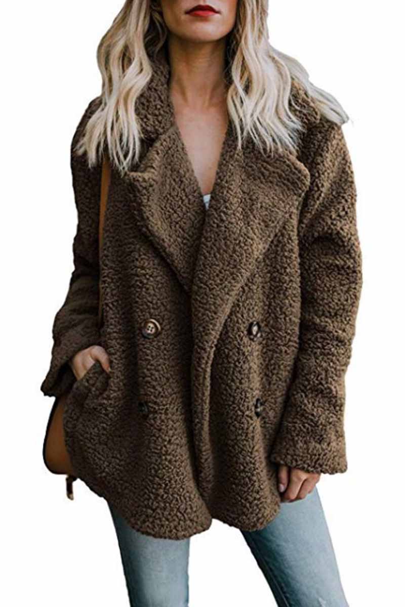 Xieyinshe Xieyinshe Plush Button Pocket Coat