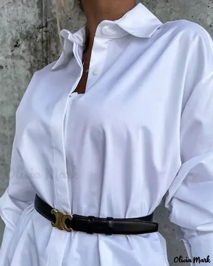 Xieyinshe - Split Hem Long Sleeve Button Down Shirt