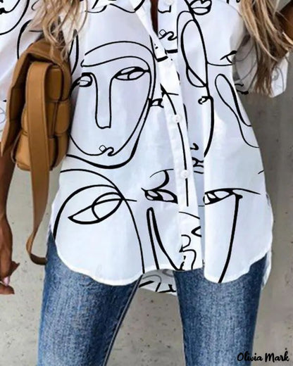 Xieyinshe - Abstract Graphic Long Sleeve Button Down Shirt