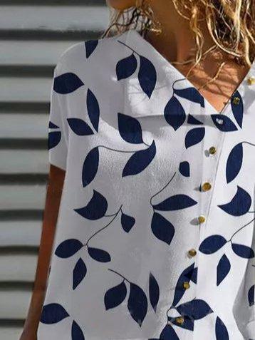 Holiday Leaves Asymmetrical Short Sleeve Shirts & Tops