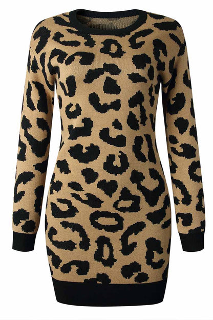 Xieyinshe Xieyinshe Leopard Print Oneck Mini Dress