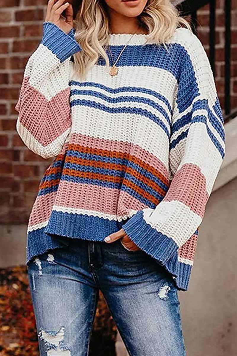 Xieyinshe Xieyinshe Paneled Knitted Striped Sweater