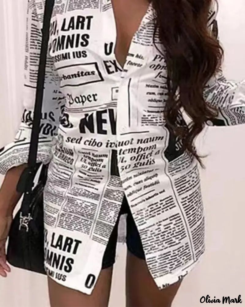 Xieyinshe - Newspaper Print Long Sleeve Button Down Shirt