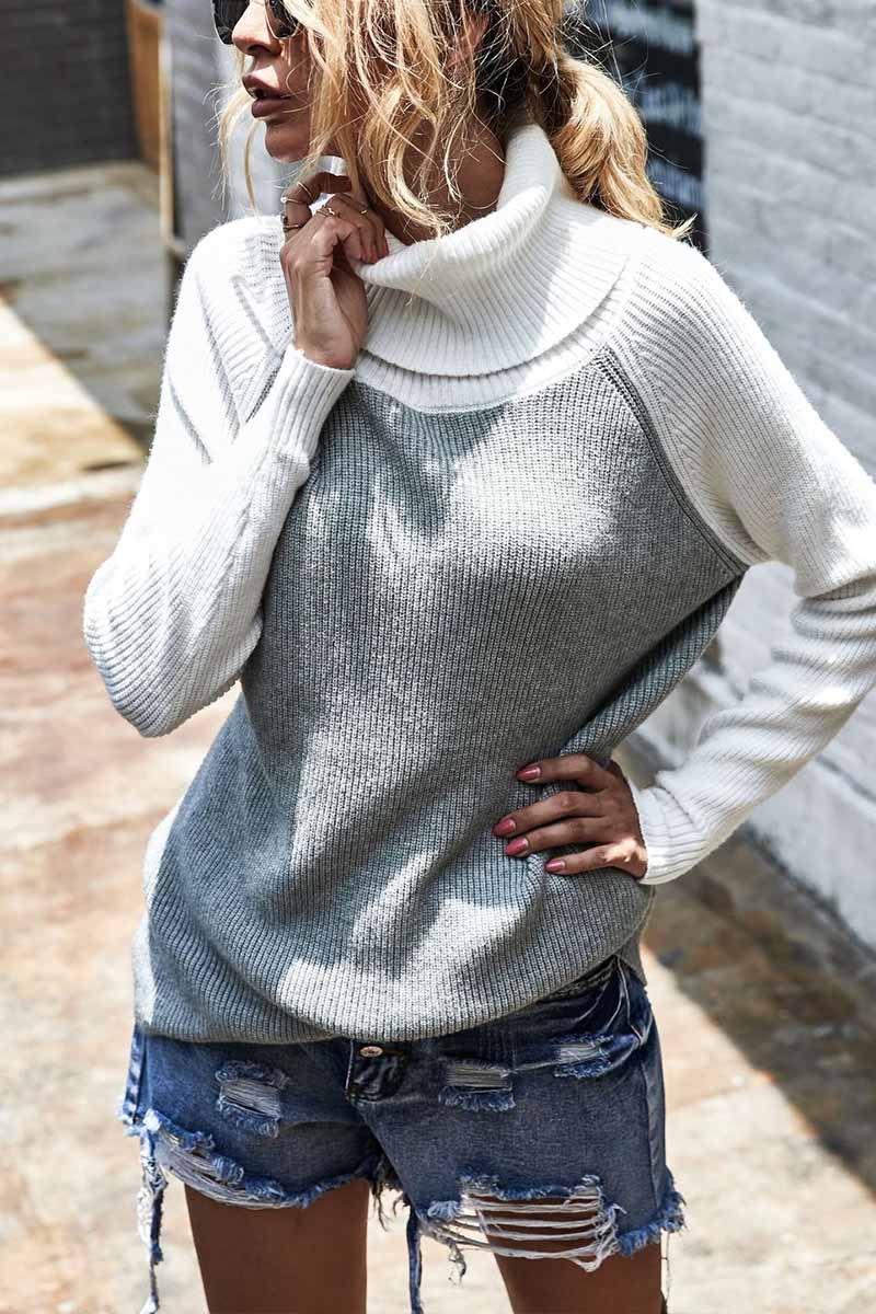 Xieyinshe Xieyinshe Contrasting High Neck Solid Sweater