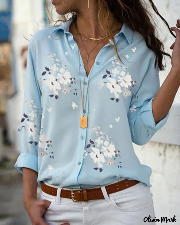 Xieyinshe - Floral Print Long Sleeve Casual Shirt