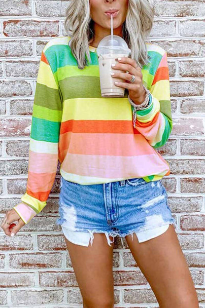 Xieyinshe Xieyinshe Rainbow Striped Multicolor Thin Tops(5 Colors)