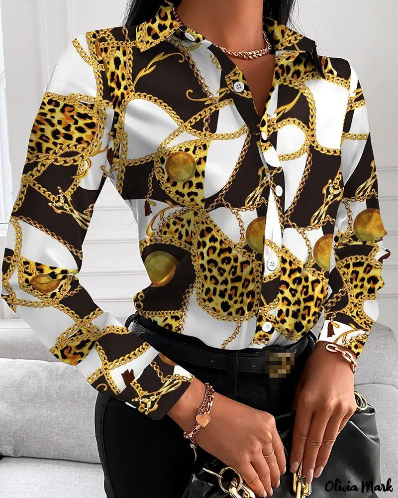 Xieyinshe - Cheetah Print Long Sleeve Button Down Shirt