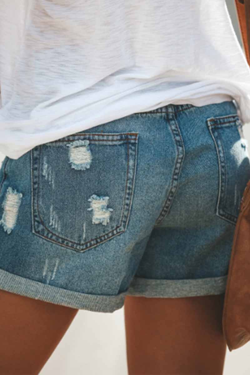 Xieyinshe  Fashion Street Ripped Denim Straight Shorts