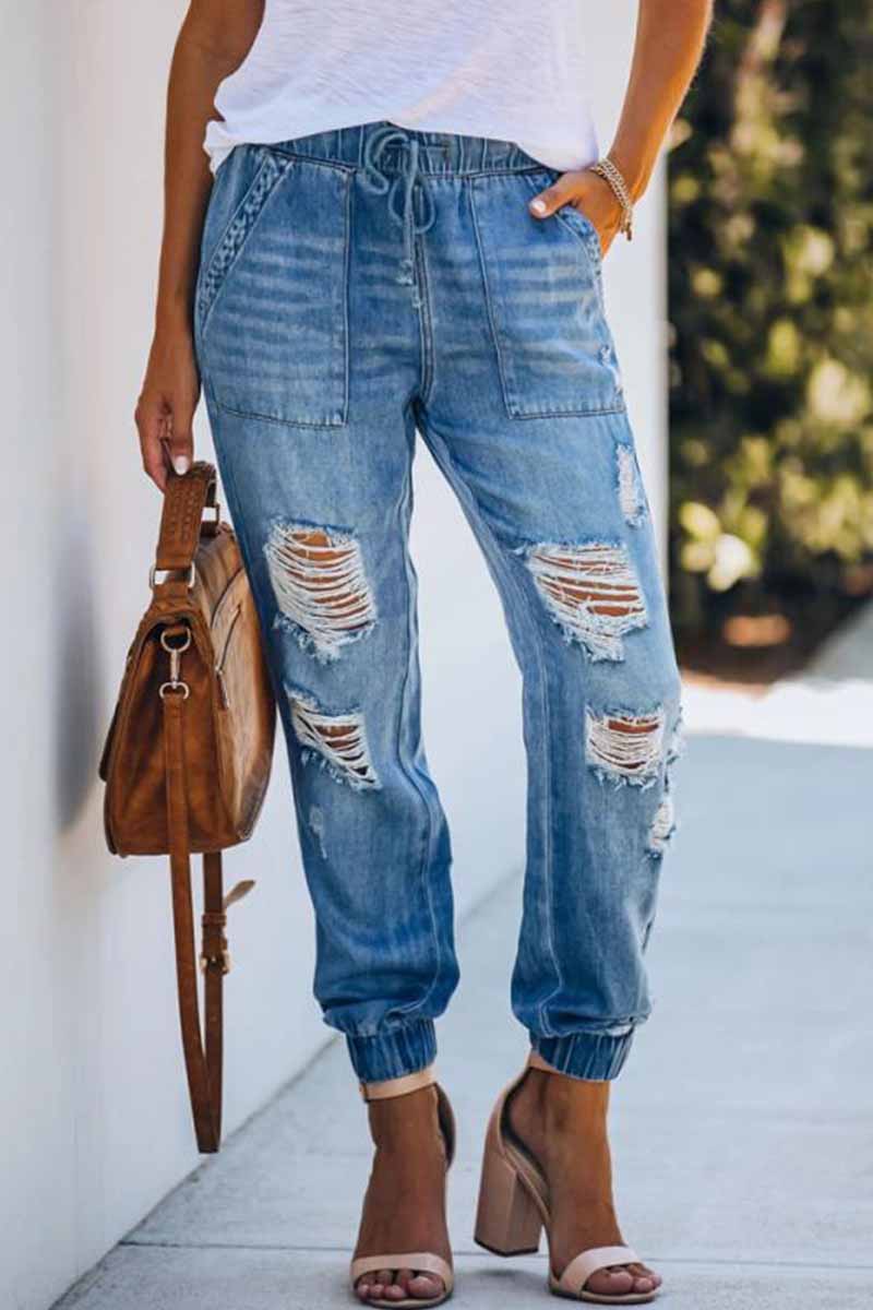 Xieyinshe  Adjustable Waist Ripped Loose Jeans