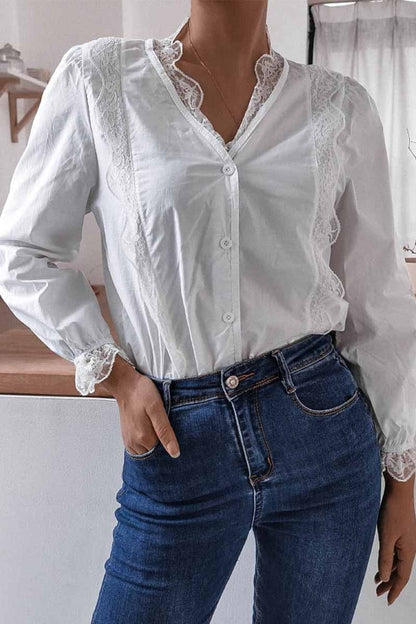 Long Sleeve Flared Sleeve Solid Color Shirt Tops