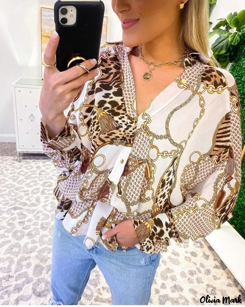 Xieyinshe - Leopard Print Long Sleeve Button Down Shirt