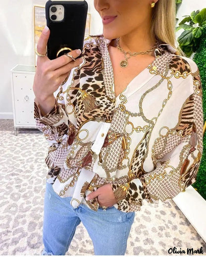 Xieyinshe - Leopard Print Long Sleeve Button Down Shirt