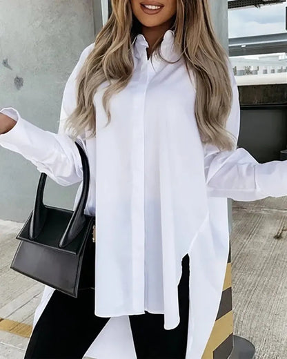 Xieyinshe - Relaxed Long Sleeve Dip Hem Shirt