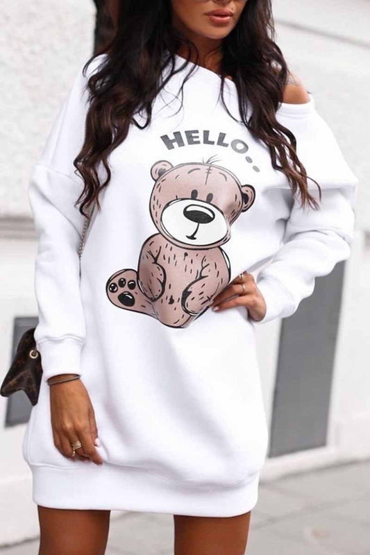 Xieyinshe Xieyinshe Bear Print Long Sleeve Sweatshirt Dress