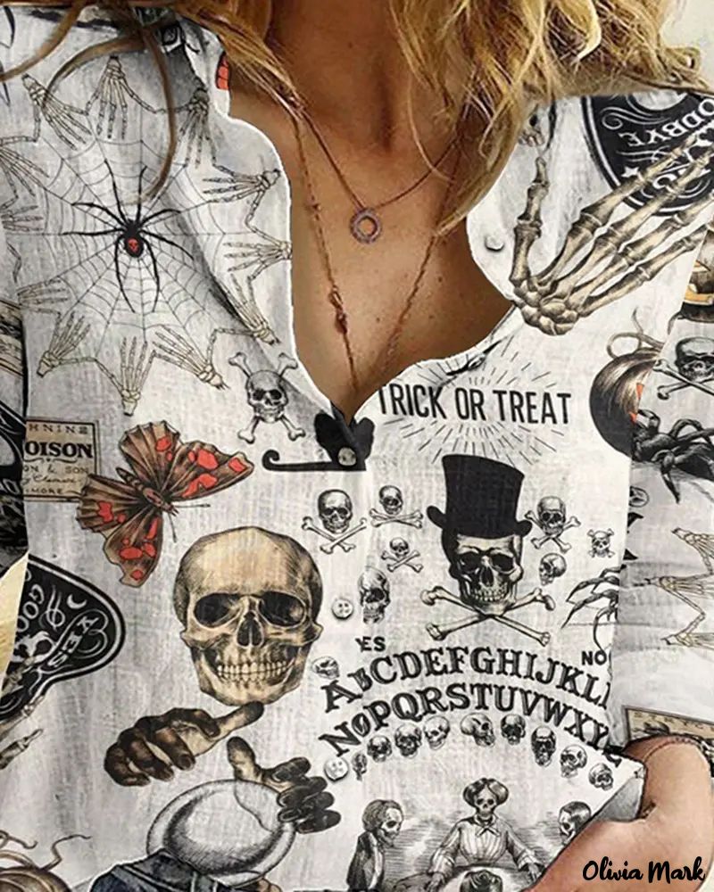 Xieyinshe - Halloween Graphic Print Long Sleeve Shirt