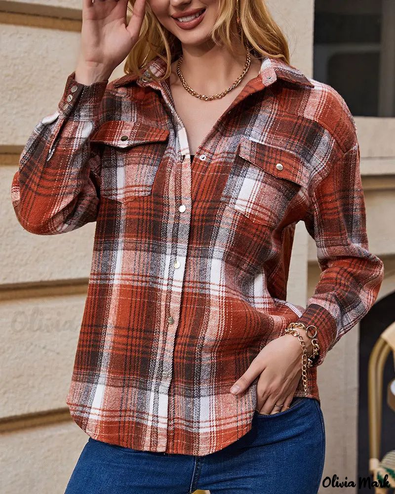 Xieyinshe - Plaid Print Long Sleeve Button-Up Shirt