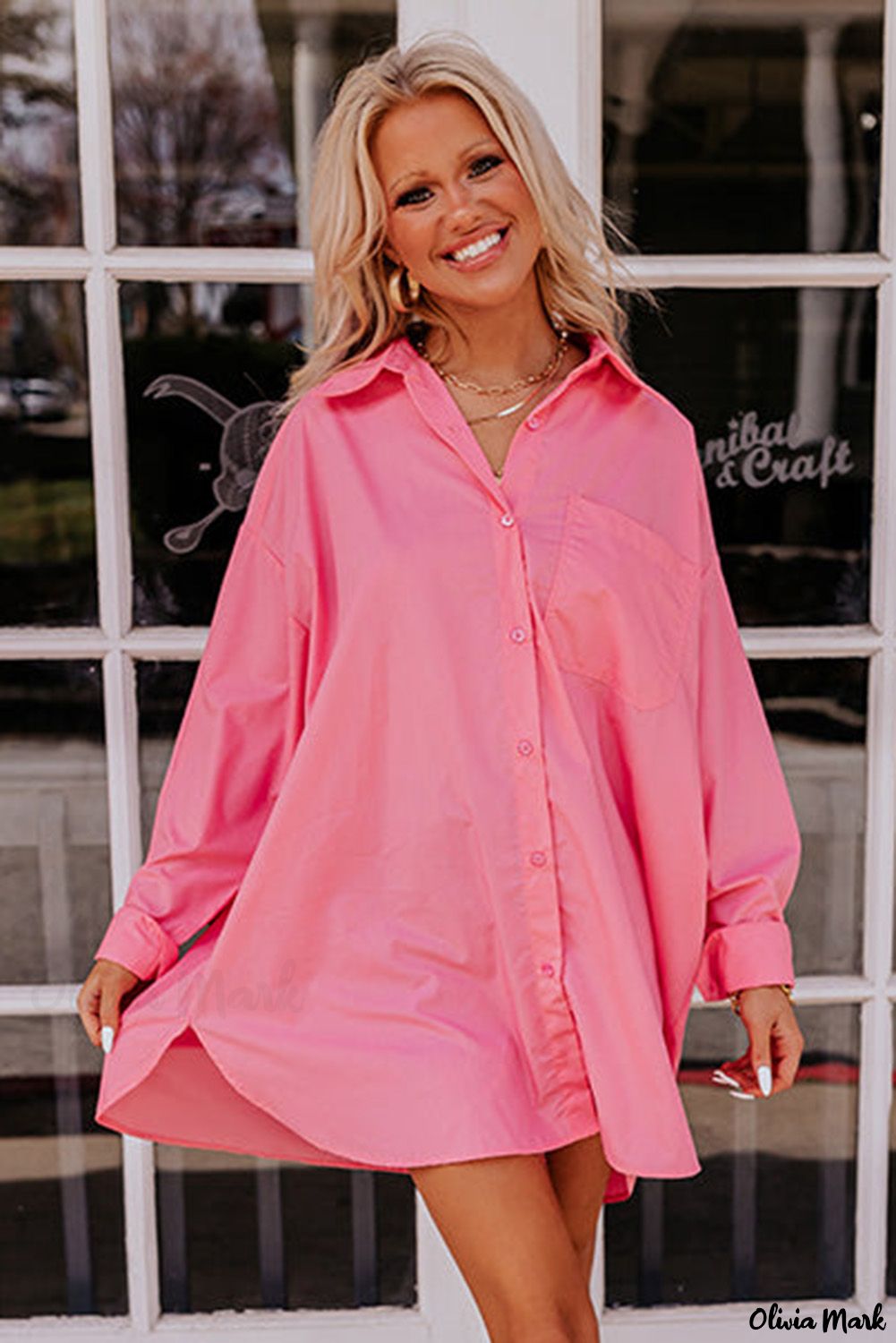 Xieyinshe - Solid Long Sleeve Oversized Tunic Shirt