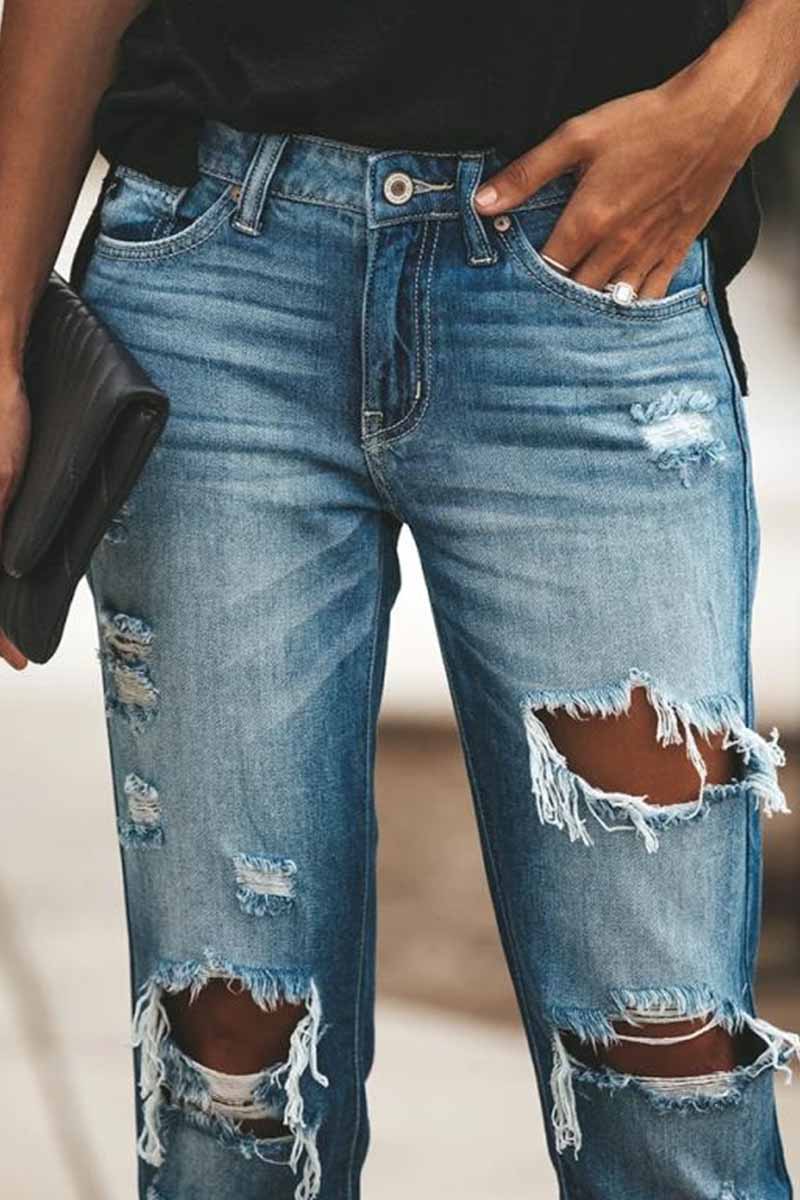 Xieyinshe  Regular Blue Ripped Jeans