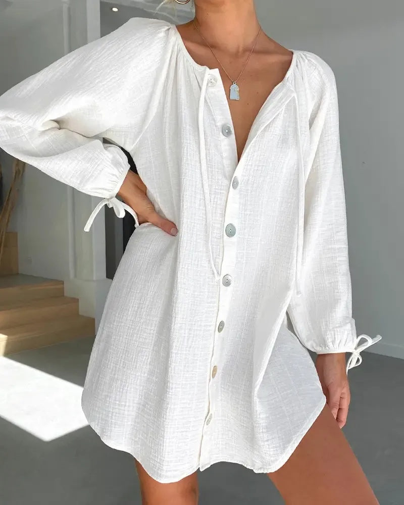 Xieyinshe - Casual Long Sleeve Button Front Maxi Shirt