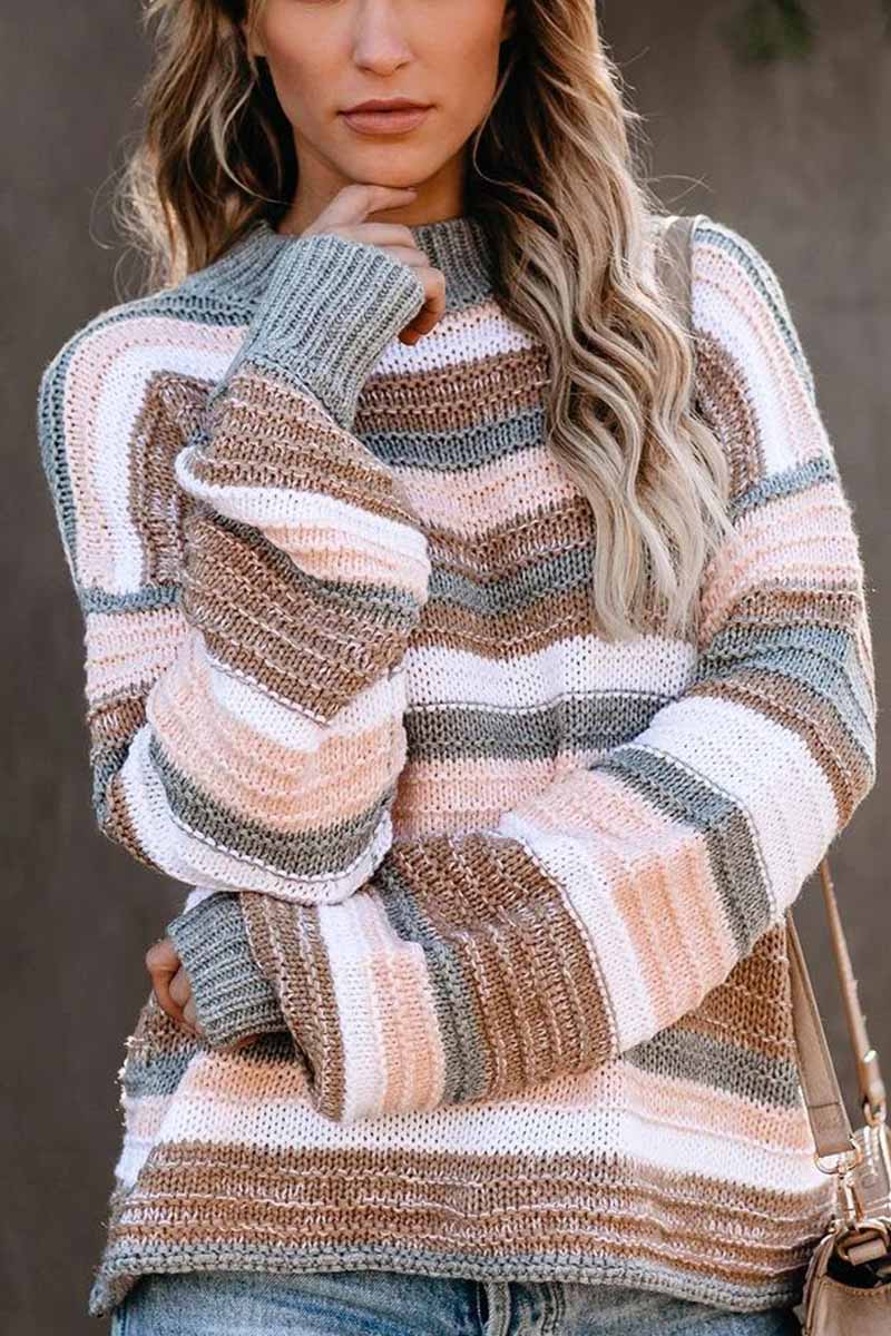 Xieyinshe Xieyinshe O-neck Stitching Striped Long-Sleeved sweater