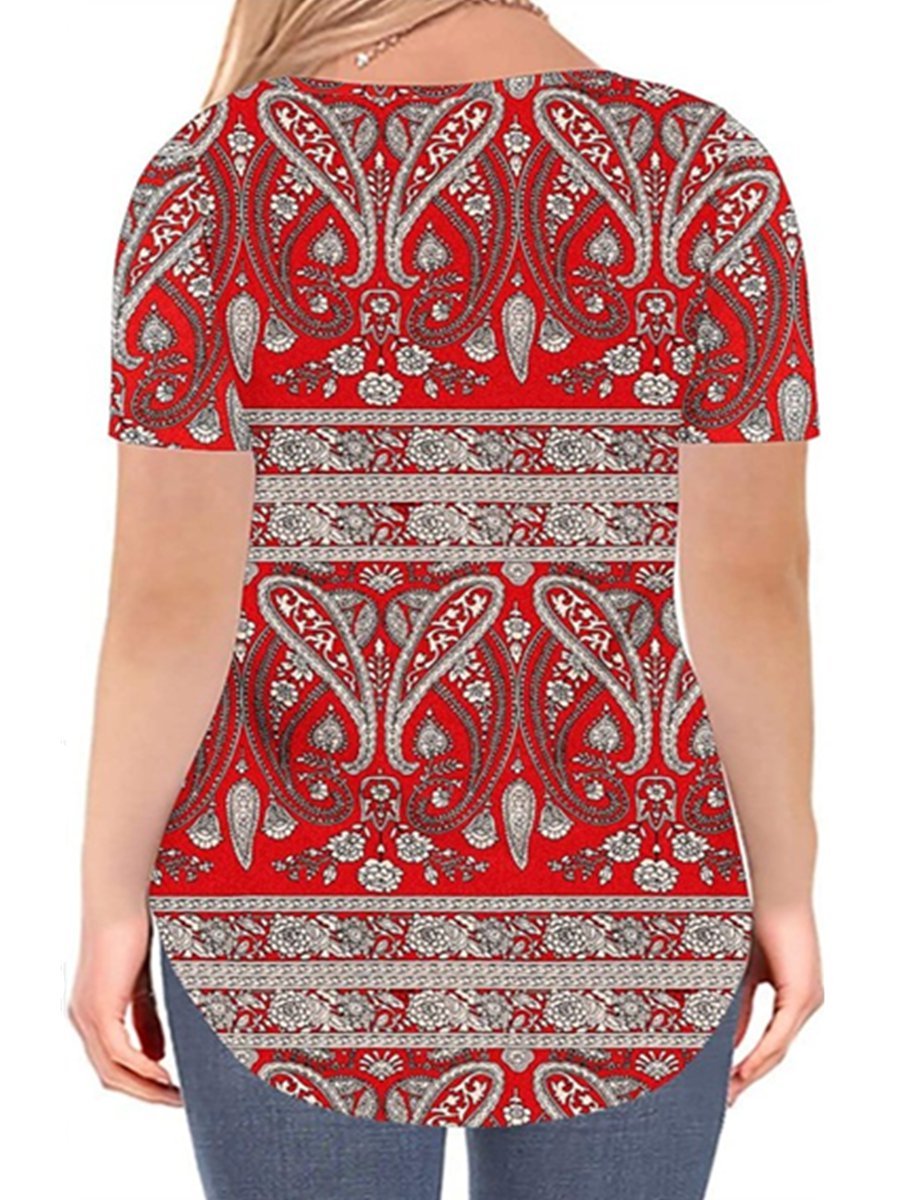 Tribal A-Line Short Sleeve V Neck Shirts & Tops