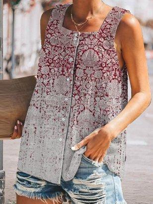 Casual Sleeveless Tribal Cotton Shirts & Tops