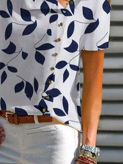 Holiday Leaves Asymmetrical Short Sleeve Shirts & Tops