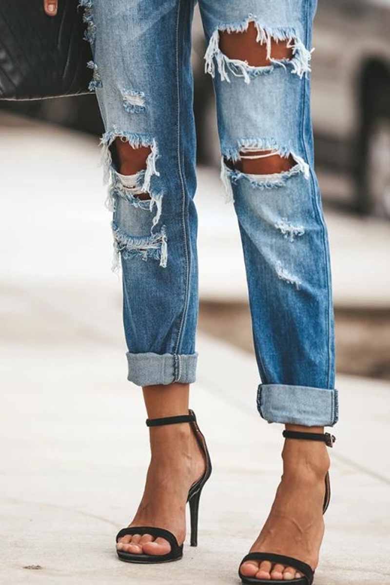 Xieyinshe  Regular Blue Ripped Jeans