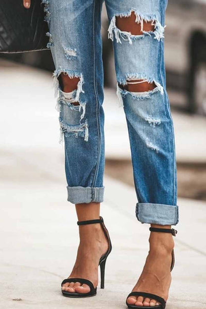 Xieyinshe  Regular Blue Ripped Jeans