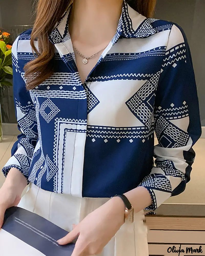 Xieyinshe - Geometric Print Long Sleeve Shirt