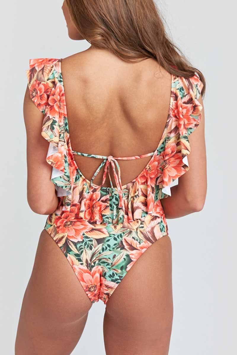 Xieyinshe Sexy Deep V-neck Ruffled Swimsuit