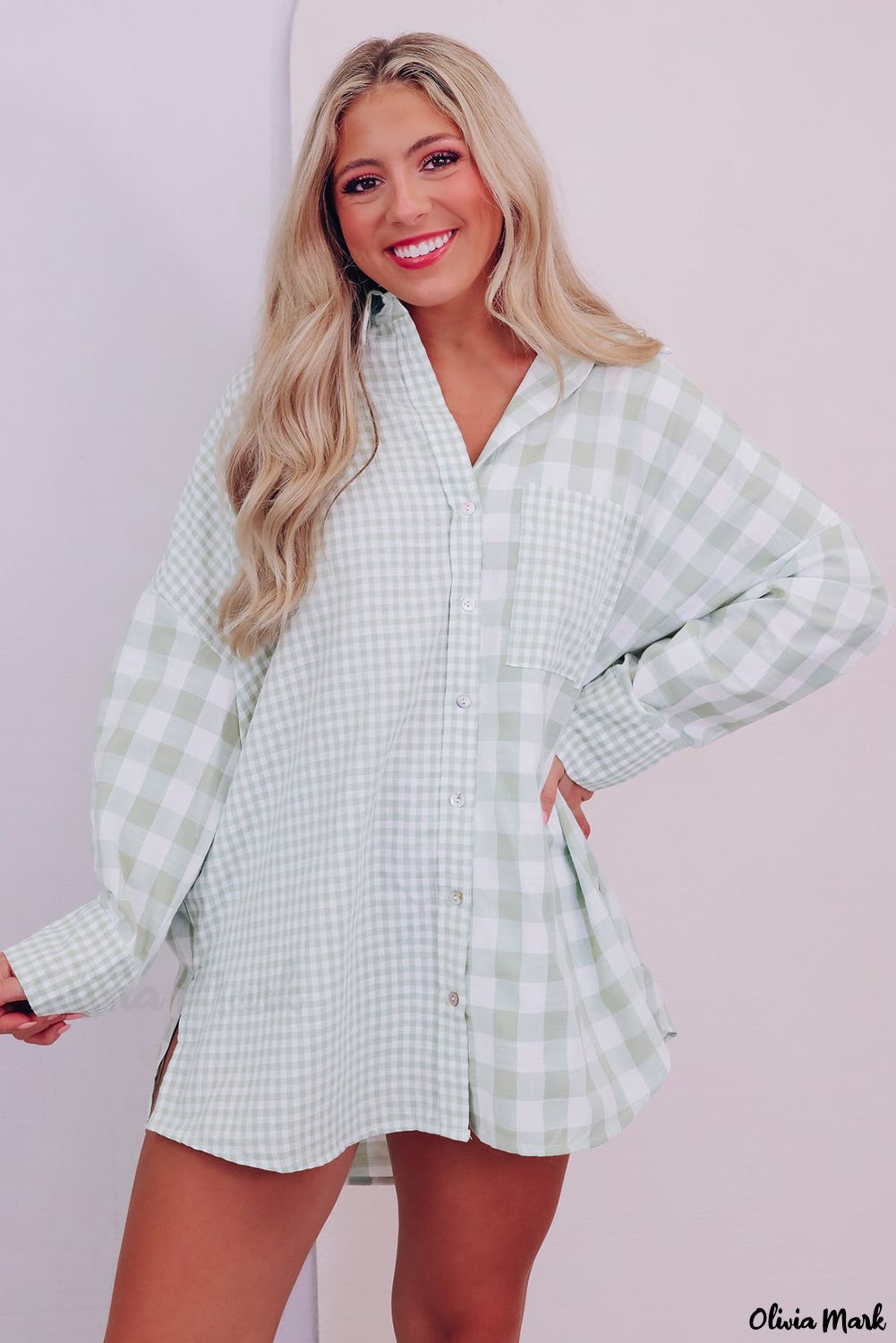 Xieyinshe - Mixed Checked Patchwork Long Sleeve Shirt