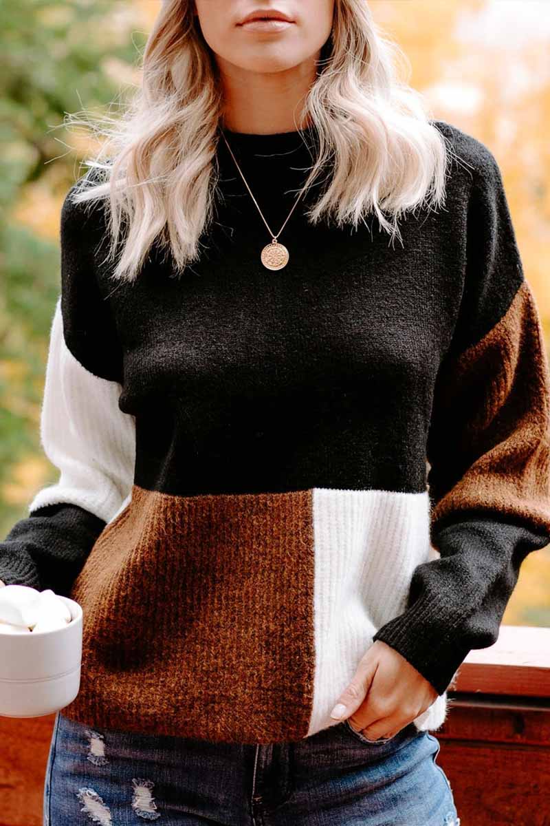 Xieyinshe Xieyinshe Contrasting Color High Neck Knitted Sweater