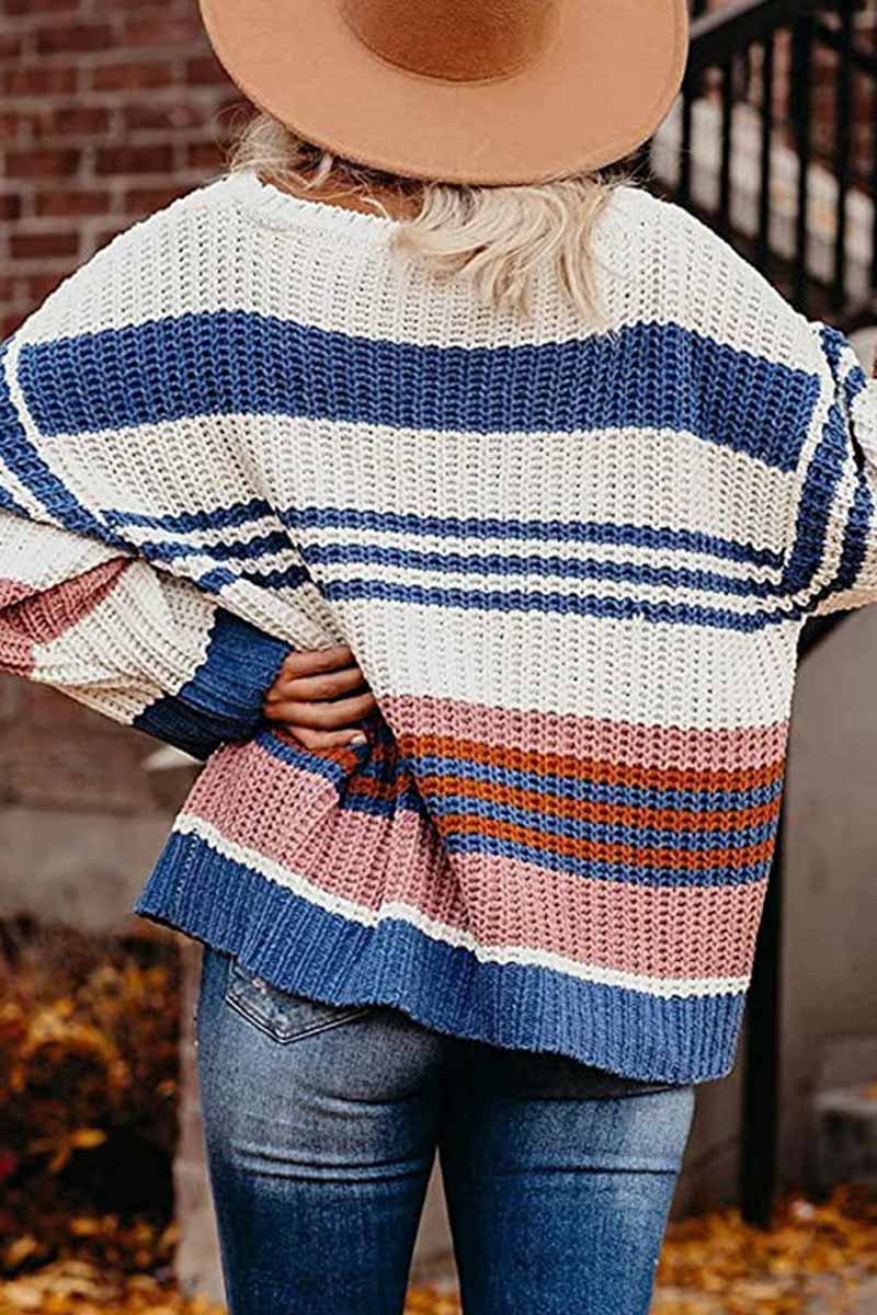 Xieyinshe Xieyinshe Paneled Knitted Striped Sweater