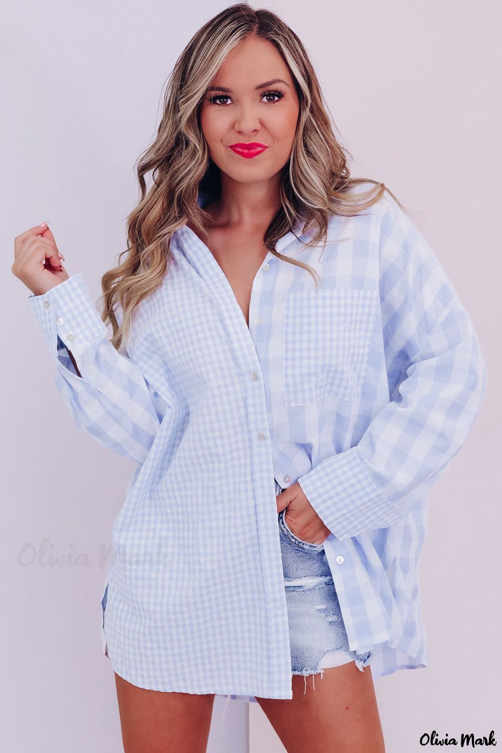 Xieyinshe - Mixed Checked Patchwork Long Sleeve Shirt