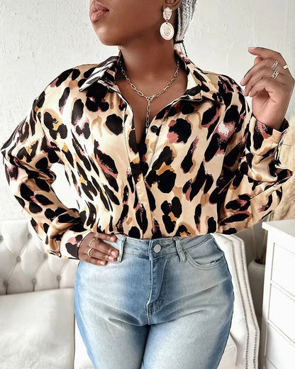 Xieyinshe - Leopard Print Long Sleeve Button Down Shirt