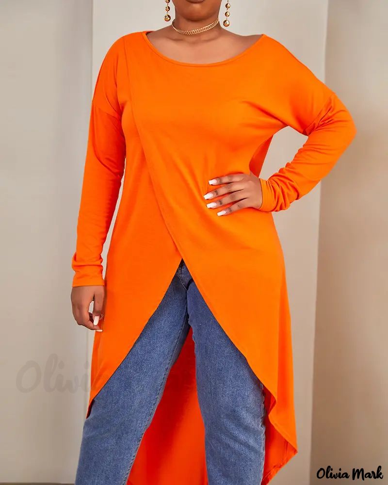 Xieyinshe - Long Sleeve Asymmetric Hem Top